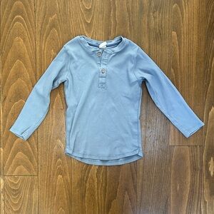 H&M Ribbed LS Henley Blue 3T